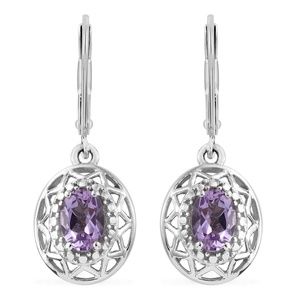 Amethyst With Platinum Over Sterling Silver Earrings